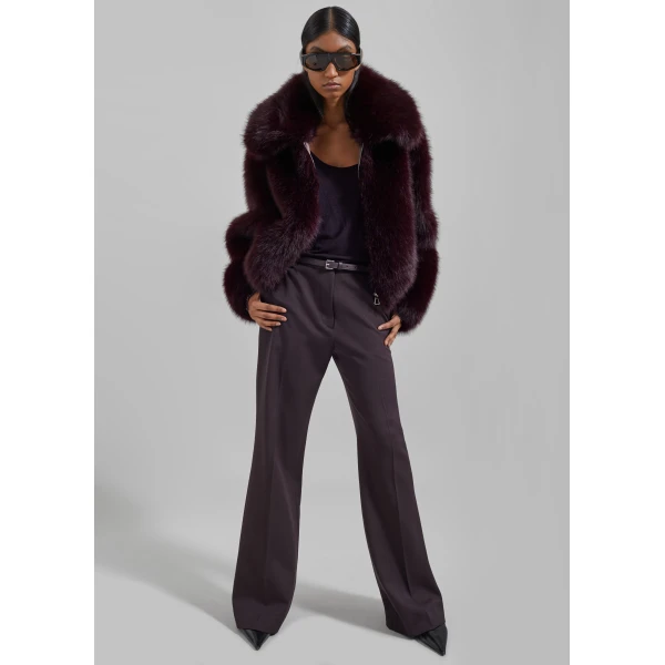 The Frankie Shop Hope Faux Fur Jacket - Dark Plum - Oversized Minimalist Jackets in Plum - Shop at Luxury Shoes 