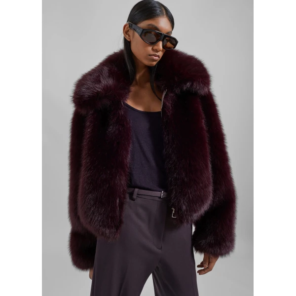 The Frankie Shop Hope Faux Fur Jacket - Dark Plum - Oversized Minimalist Jackets in Plum - Shop at Luxury Shoes 