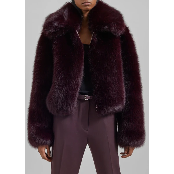 The Frankie Shop Hope Faux Fur Jacket - Dark Plum - Oversized Minimalist Jackets in Plum - Shop at Luxury Shoes 