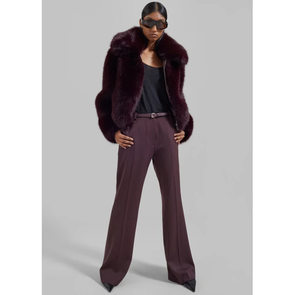 The Frankie Shop Hope Faux Fur Jacket - Dark Plum - Oversized Minimalist Jackets in Plum - Shop at Luxury Shoes 