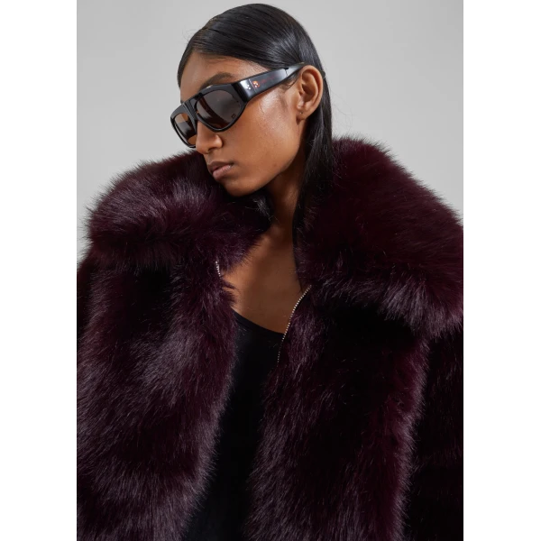 The Frankie Shop Hope Faux Fur Jacket - Dark Plum - Oversized Minimalist Jackets in Plum - Shop at Luxury Shoes 