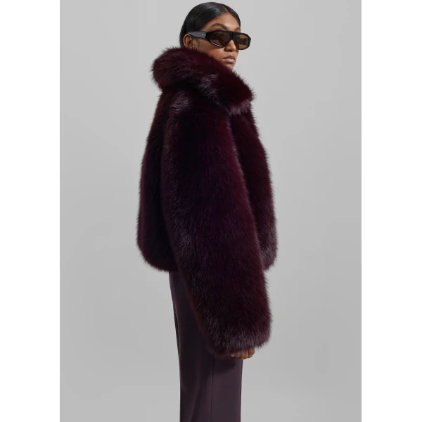 The Frankie Shop Hope Faux Fur Jacket - Dark Plum - Oversized Minimalist Jackets in Plum - Shop at Luxury Shoes 