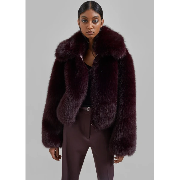The Frankie Shop Hope Faux Fur Jacket - Dark Plum - Oversized Minimalist Jackets in Plum - Shop at Luxury Shoes 