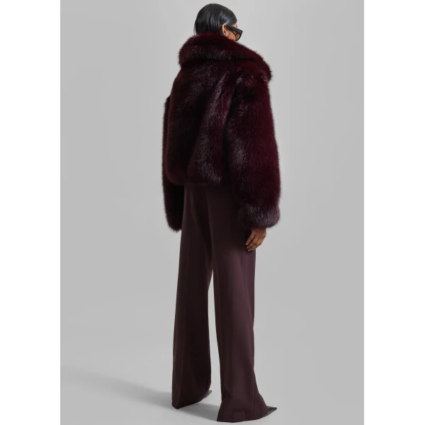 The Frankie Shop Hope Faux Fur Jacket - Dark Plum - Oversized Minimalist Jackets in Plum - Shop at Luxury Shoes 