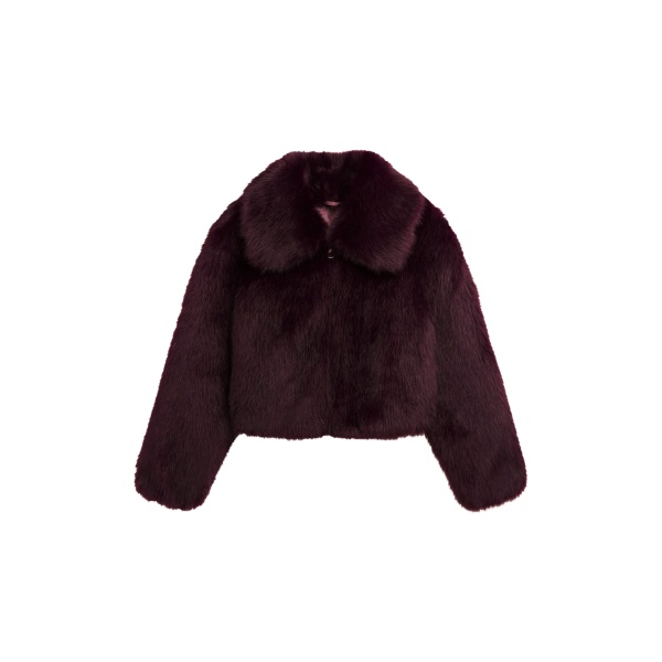 The Frankie Shop Hope Faux Fur Jacket - Dark Plum - Oversized Minimalist Jackets in Plum - Shop at Luxury Shoes 