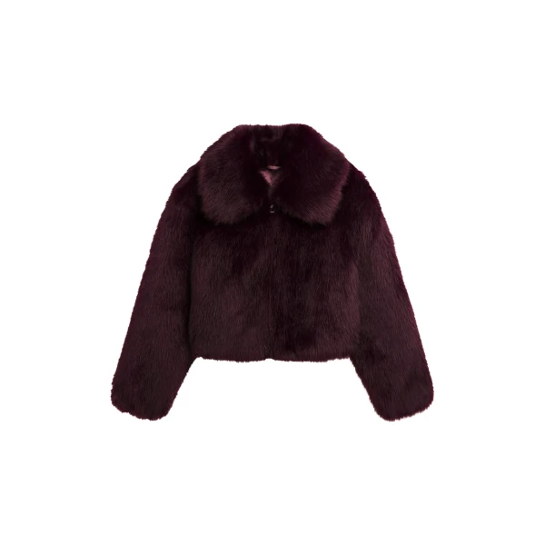 The Frankie Shop Hope Faux Fur Jacket - Dark Plum - Oversized Minimalist Jackets in Plum - Shop at Luxury Shoes 