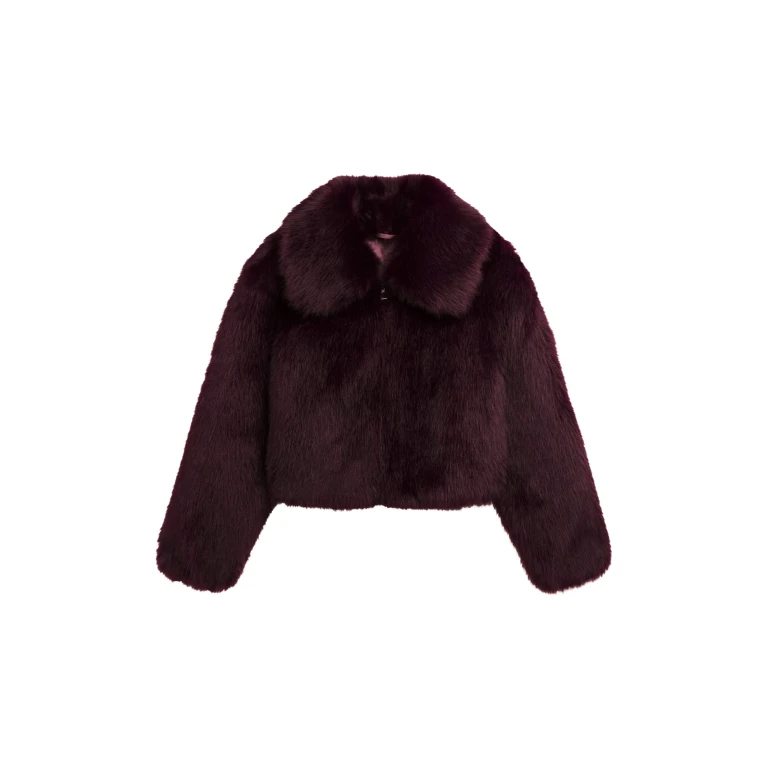 The Frankie Shop Hope Faux Fur Jacket - Dark Plum - Oversized Minimalist Jackets in Plum - Shop at Luxury Shoes 