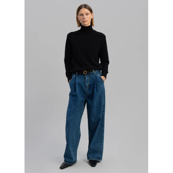 The Frankie Shop Isabella Denim Pants - Medium Wash - Oversized Minimalist Pants in Blue - Shop at Luxury Shoes 