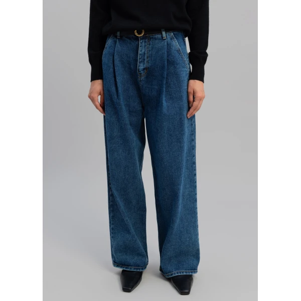 The Frankie Shop Isabella Denim Pants - Medium Wash - Oversized Minimalist Pants in Blue - Shop at Luxury Shoes 