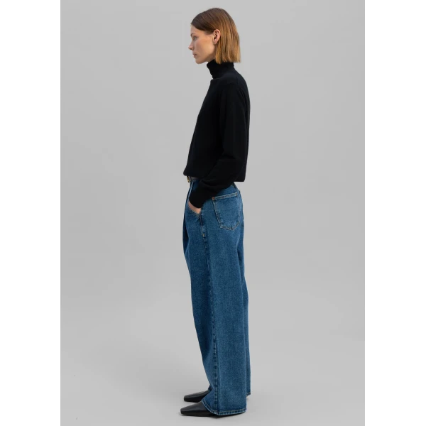 The Frankie Shop Isabella Denim Pants - Medium Wash - Oversized Minimalist Pants in Blue - Shop at Luxury Shoes 