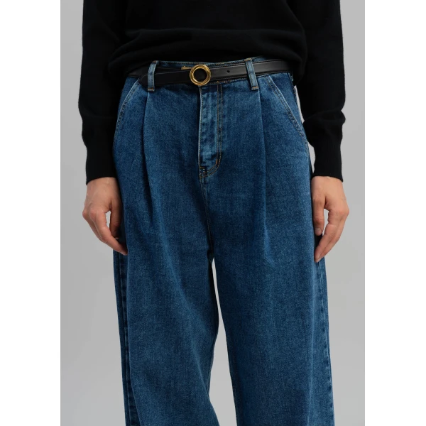 The Frankie Shop Isabella Denim Pants - Medium Wash - Oversized Minimalist Pants in Blue - Shop at Luxury Shoes 