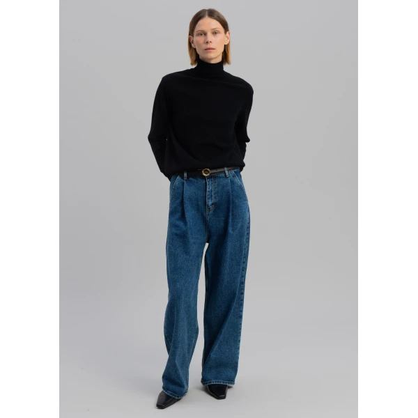 The Frankie Shop Isabella Denim Pants - Medium Wash - Oversized Minimalist Pants in Blue - Shop at Luxury Shoes 