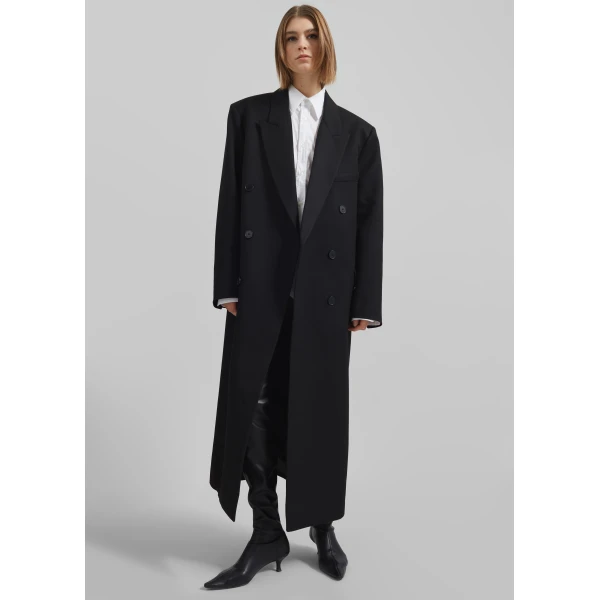 The Frankie Shop Jane Long Coat - Black - Oversized Minimalist Coats in Black - Shop at Luxury Shoes 