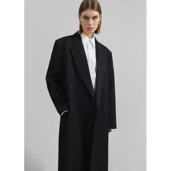 The Frankie Shop Jane Long Coat - Black - Oversized Minimalist Coats in Black - Shop at Luxury Shoes 