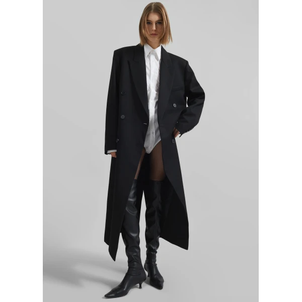 The Frankie Shop Jane Long Coat - Black - Oversized Minimalist Coats in Black - Shop at Luxury Shoes 