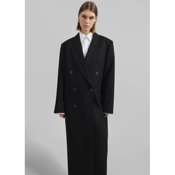The Frankie Shop Jane Long Coat - Black - Oversized Minimalist Coats in Black - Shop at Luxury Shoes 