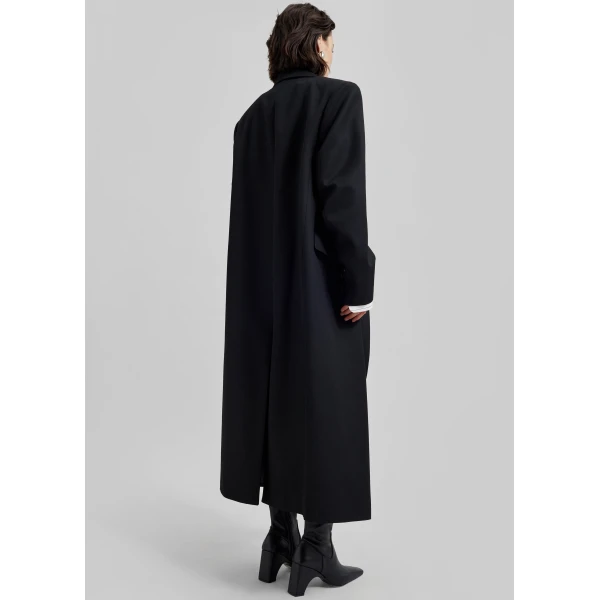 The Frankie Shop Jane Long Coat - Black - Oversized Minimalist Coats in Black - Shop at Luxury Shoes 
