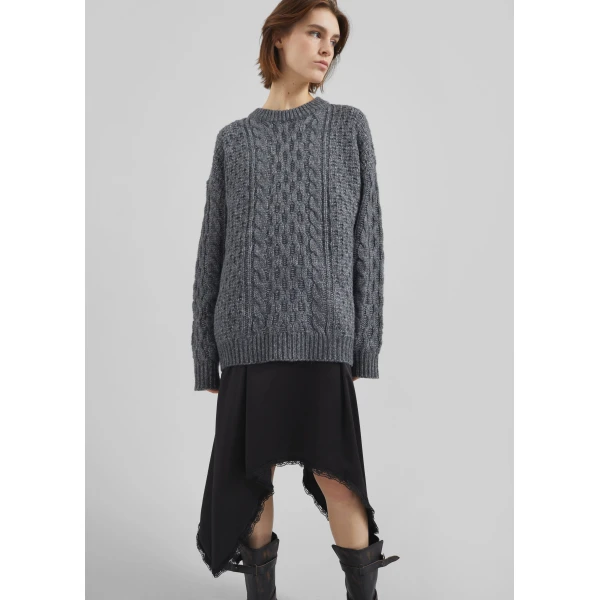 The Frankie Shop Janesen Oversized Cable Knit Sweater - Grey Melange - Oversized Minimalist Knitwear in Grey - Shop at Luxury Shoes 