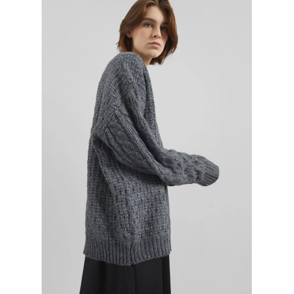 The Frankie Shop Janesen Oversized Cable Knit Sweater - Grey Melange - Oversized Minimalist Knitwear in Grey - Shop at Luxury Shoes 