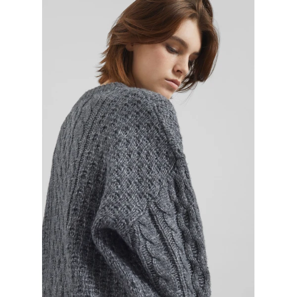 The Frankie Shop Janesen Oversized Cable Knit Sweater - Grey Melange - Oversized Minimalist Knitwear in Grey - Shop at Luxury Shoes 