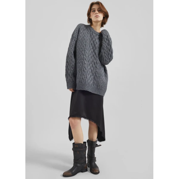 The Frankie Shop Janesen Oversized Cable Knit Sweater - Grey Melange - Oversized Minimalist Knitwear in Grey - Shop at Luxury Shoes 