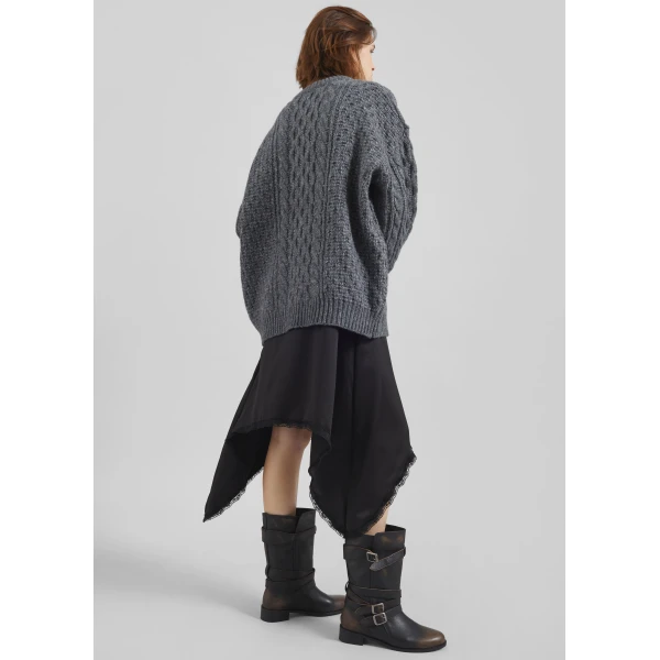 The Frankie Shop Janesen Oversized Cable Knit Sweater - Grey Melange - Oversized Minimalist Knitwear in Grey - Shop at Luxury Shoes 