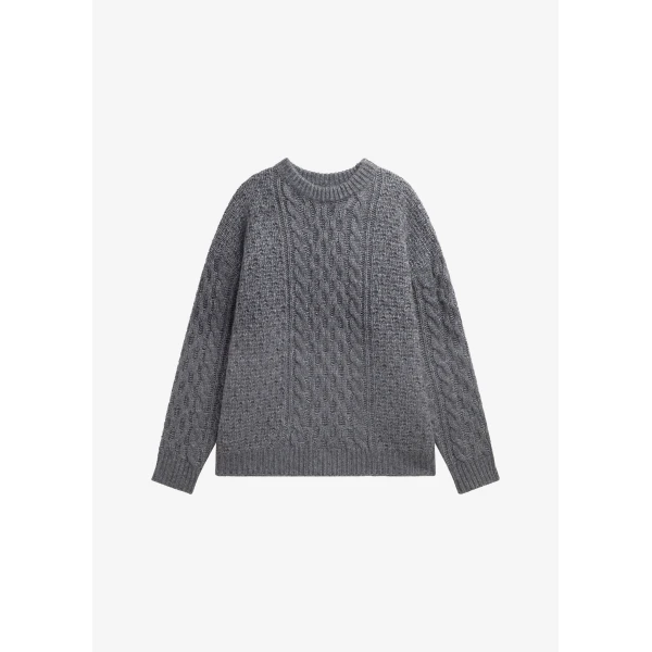 The Frankie Shop Janesen Oversized Cable Knit Sweater - Grey Melange - Oversized Minimalist Knitwear in Grey - Shop at Luxury Shoes 