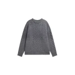 The Frankie Shop Janesen Oversized Cable Knit Sweater - Grey Melange - Oversized Minimalist Knitwear in Grey - Shop at Luxury Shoes 