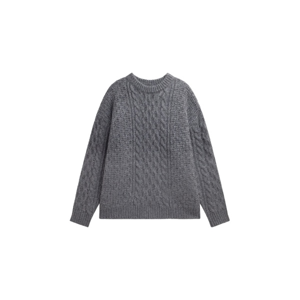 The Frankie Shop Janesen Oversized Cable Knit Sweater - Grey Melange - Oversized Minimalist Knitwear in Grey - Shop at Luxury Shoes 