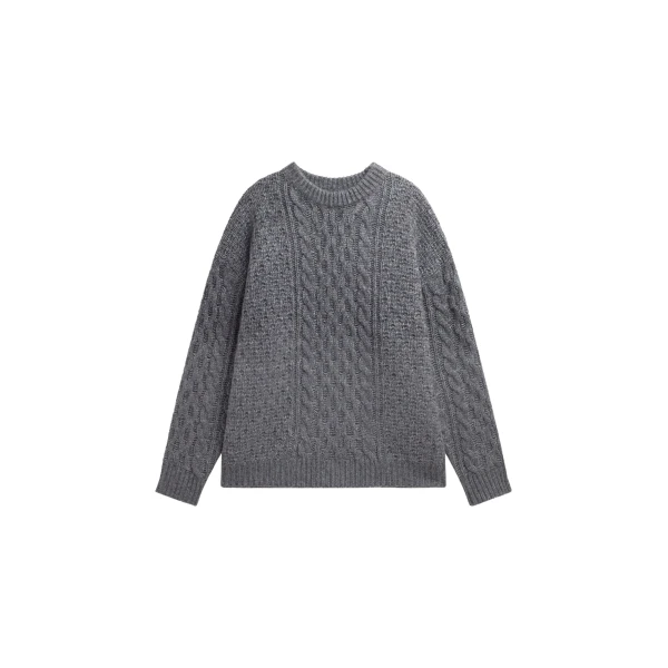 The Frankie Shop Janesen Oversized Cable Knit Sweater - Grey Melange - Oversized Minimalist Knitwear in Grey - Shop at Luxury Shoes 