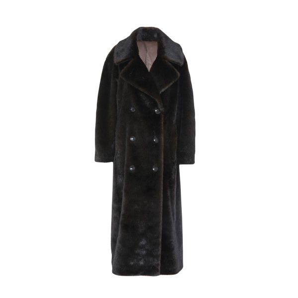 The Frankie Shop Joni Faux Fur Coat - Dark Espresso - Oversized Minimalist Coats in Brown - Shop at Luxury Shoes 