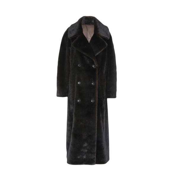 The Frankie Shop Joni Faux Fur Coat - Dark Espresso - Oversized Minimalist Coats in Brown - Shop at Luxury Shoes 