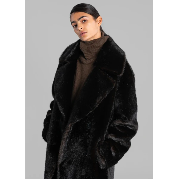 The Frankie Shop Joni Faux Fur Coat - Dark Espresso - Oversized Minimalist Coats in Brown - Shop at Luxury Shoes 