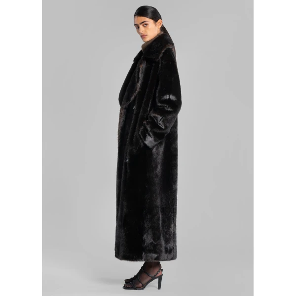 The Frankie Shop Joni Faux Fur Coat - Dark Espresso - Oversized Minimalist Coats in Brown - Shop at Luxury Shoes 