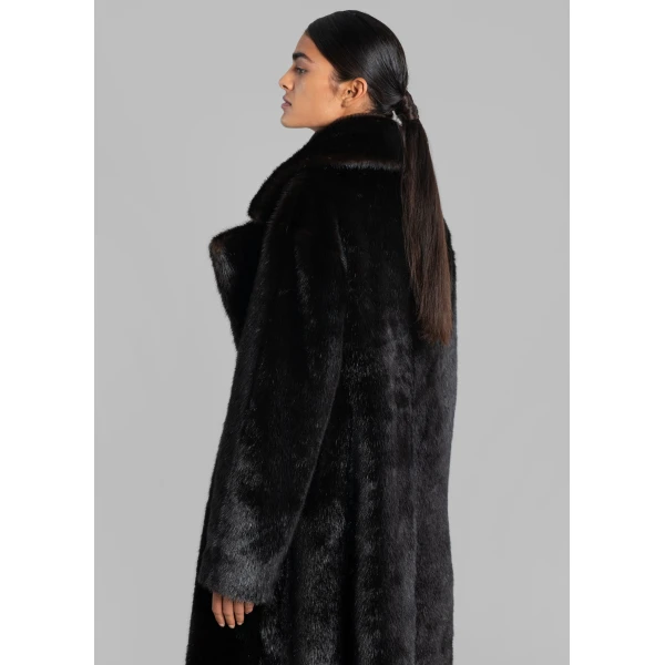 The Frankie Shop Joni Faux Fur Coat - Dark Espresso - Oversized Minimalist Coats in Brown - Shop at Luxury Shoes 