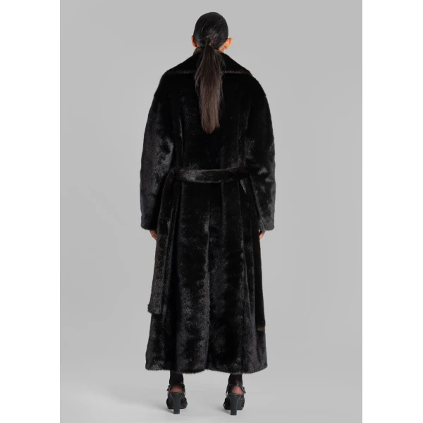 The Frankie Shop Joni Faux Fur Coat - Dark Espresso - Oversized Minimalist Coats in Brown - Shop at Luxury Shoes 
