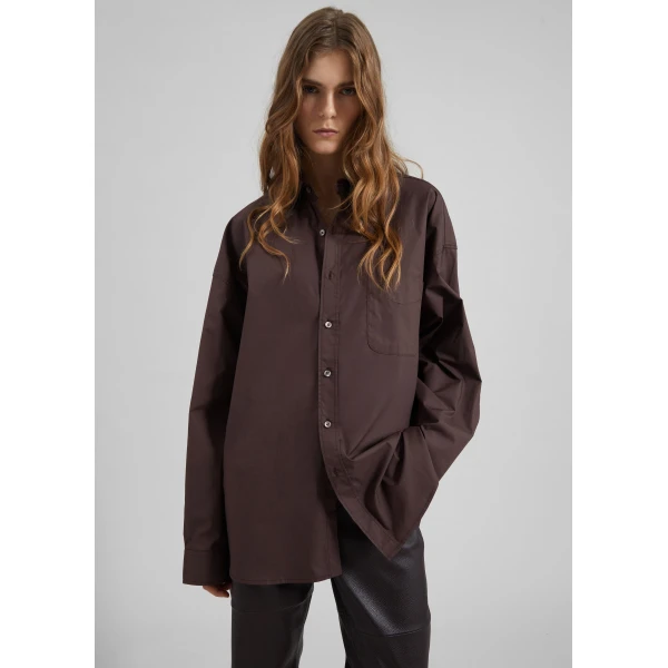 The Frankie Shop Jorhat Shirt - Dark Brown - Oversized Minimalist Tops in White - Shop at Luxury Shoes 