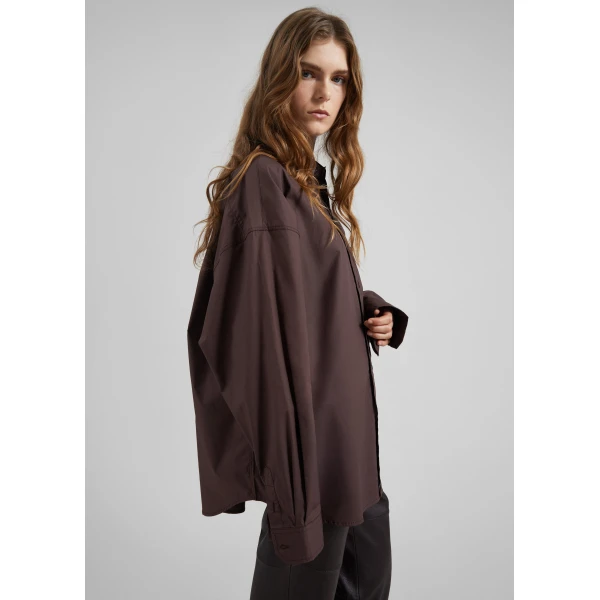 The Frankie Shop Jorhat Shirt - Dark Brown - Oversized Minimalist Tops in White - Shop at Luxury Shoes 