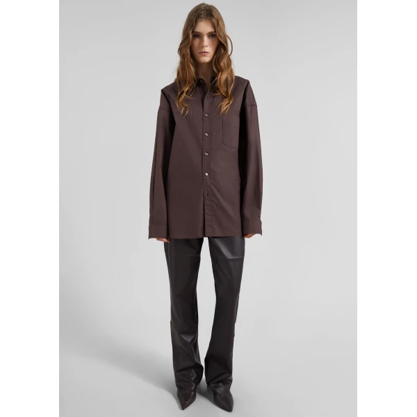 The Frankie Shop Jorhat Shirt - Dark Brown - Oversized Minimalist Tops in White - Shop at Luxury Shoes 