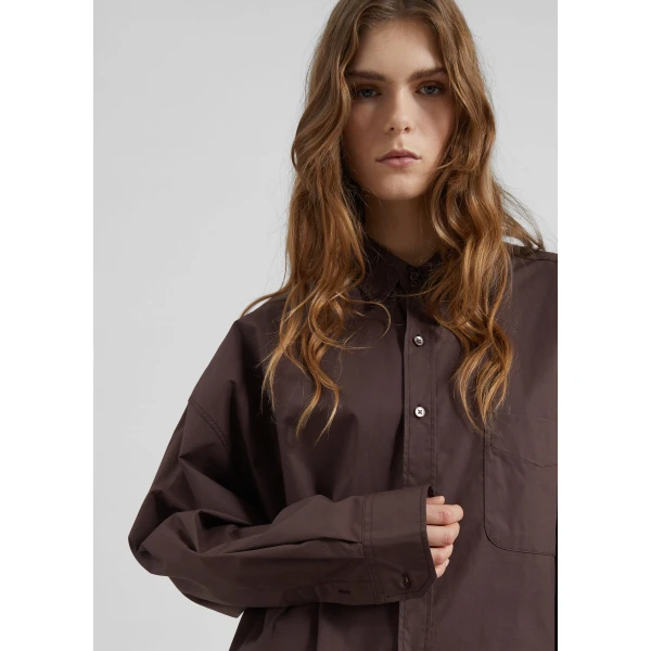 The Frankie Shop Jorhat Shirt - Dark Brown - Oversized Minimalist Tops in White - Shop at Luxury Shoes 