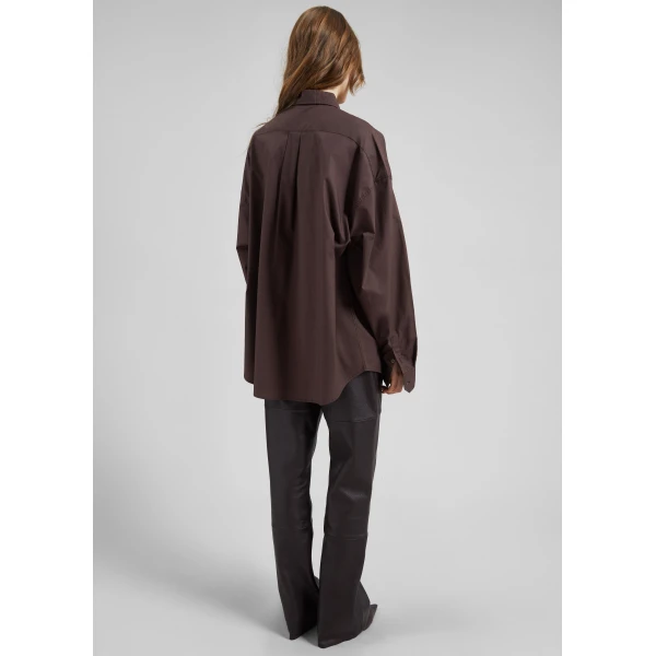 The Frankie Shop Jorhat Shirt - Dark Brown - Oversized Minimalist Tops in White - Shop at Luxury Shoes 