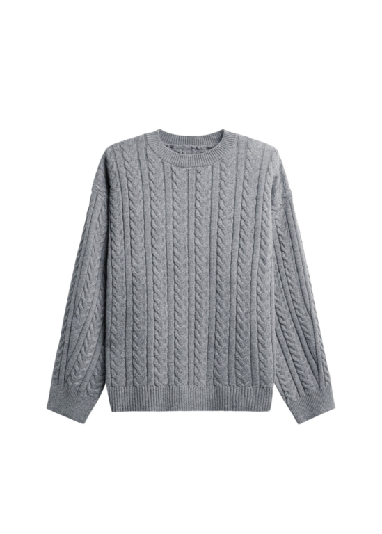 The Frankie Shop Karmoy Cable Knit Padded Sweater - Grey - Oversized Minimalist Knitwear in Grey - Shop at Luxury Shoes 