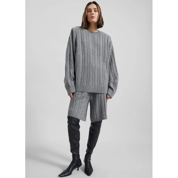 The Frankie Shop Karmoy Cable Knit Padded Sweater - Grey - Oversized Minimalist Knitwear in Grey - Shop at Luxury Shoes 