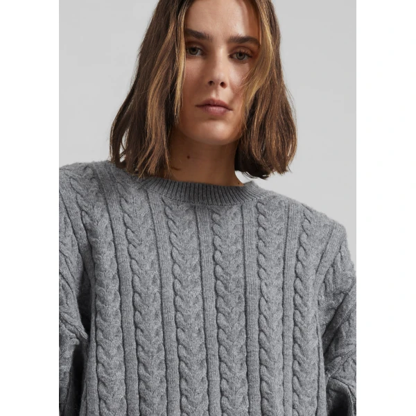 The Frankie Shop Karmoy Cable Knit Padded Sweater - Grey - Oversized Minimalist Knitwear in Grey - Shop at Luxury Shoes 