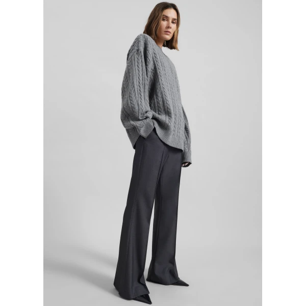 The Frankie Shop Karmoy Cable Knit Padded Sweater - Grey - Oversized Minimalist Knitwear in Grey - Shop at Luxury Shoes 
