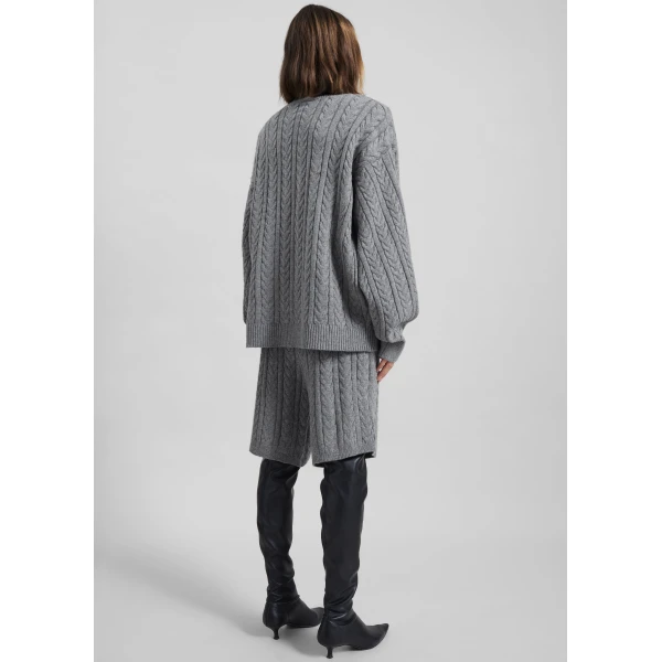 The Frankie Shop Karmoy Cable Knit Padded Sweater - Grey - Oversized Minimalist Knitwear in Grey - Shop at Luxury Shoes 