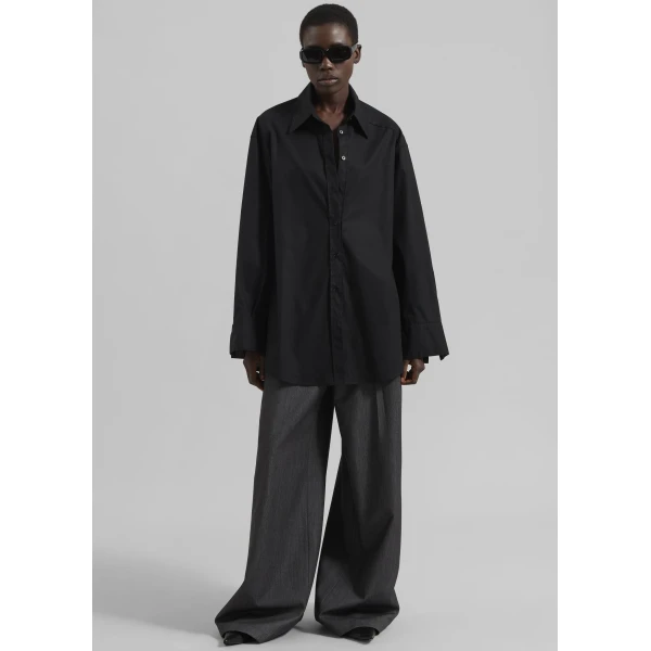 The Frankie Shop Kent Button Up Shirt - Black - Oversized Minimalist Tops in Black - Shop at Luxury Shoes 