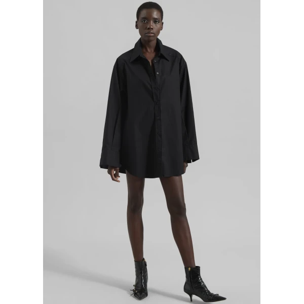 The Frankie Shop Kent Button Up Shirt - Black - Oversized Minimalist Tops in Black - Shop at Luxury Shoes 