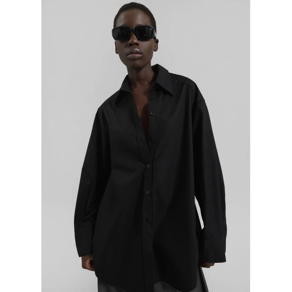 The Frankie Shop Kent Button Up Shirt - Black - Oversized Minimalist Tops in Black - Shop at Luxury Shoes 