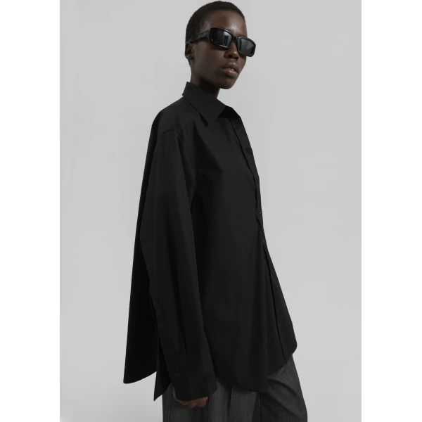 The Frankie Shop Kent Button Up Shirt - Black - Oversized Minimalist Tops in Black - Shop at Luxury Shoes 
